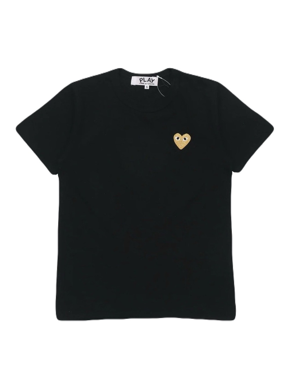PLAY Commes des Garçons Gold Heart Tee Shirt in Black, Women’s size Small